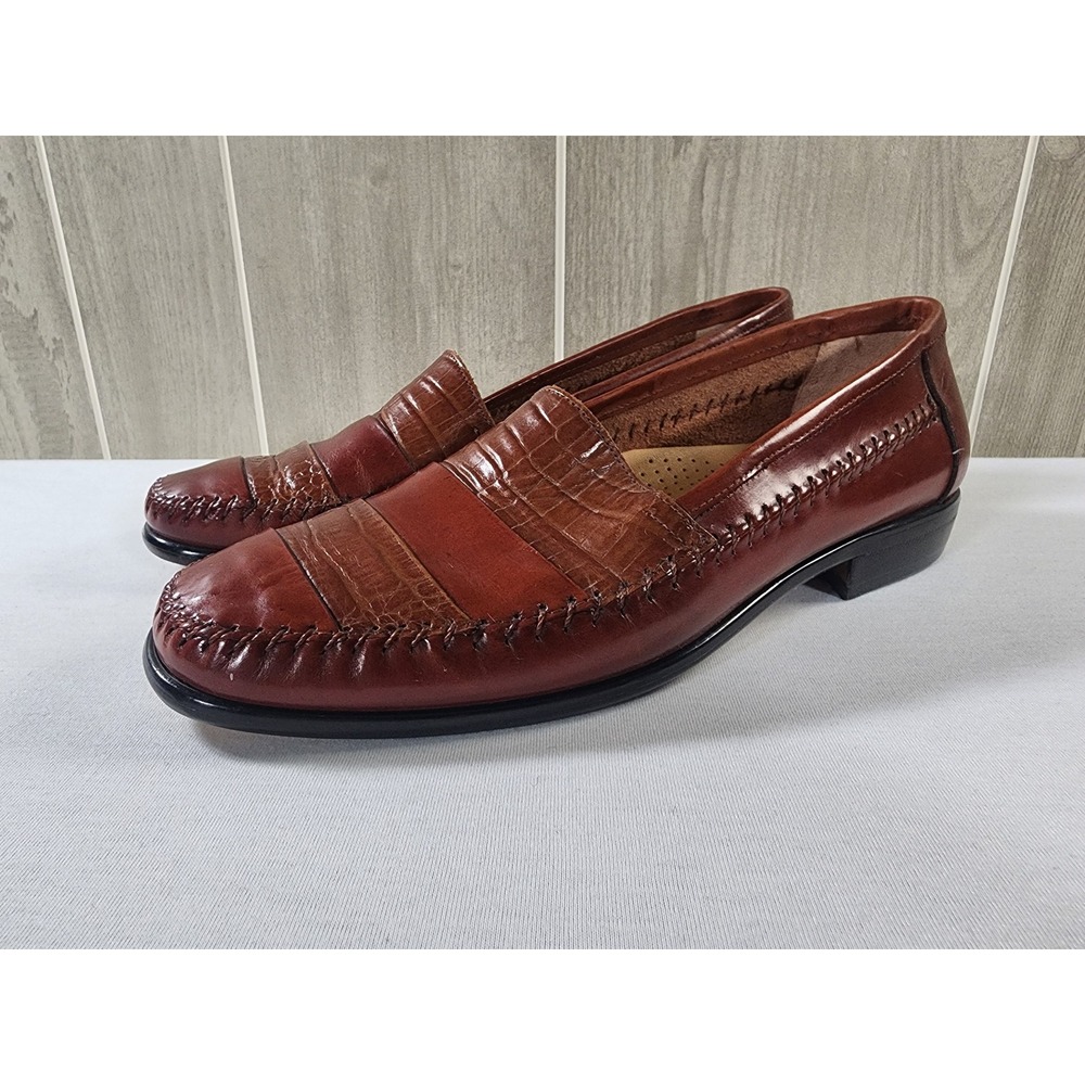 Giorgio Brutini Premier Loafers Mens 10 D Croc Embossed Leather Whipstitch VTG